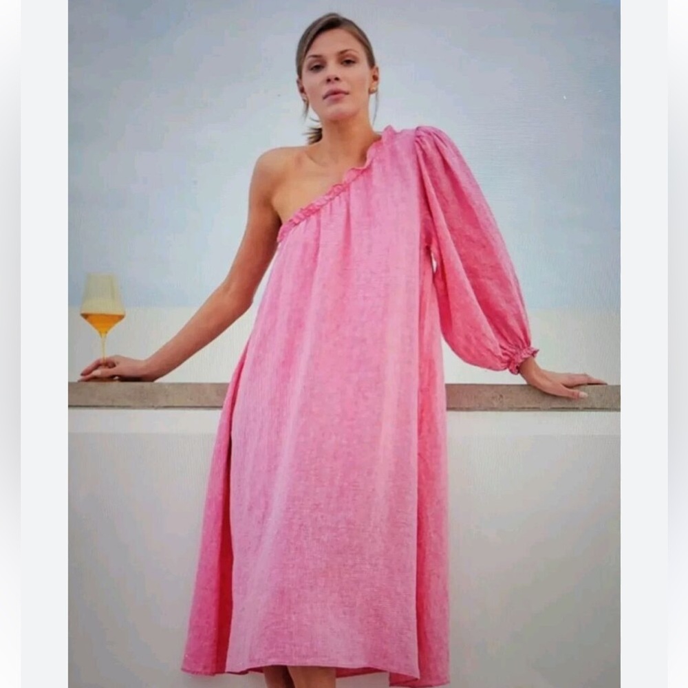 LAKE MILLY ONE SHOULDER LINEN DRESS ZINNIA SIZE XL